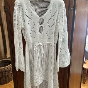 White Knit Dress with Tie Waist